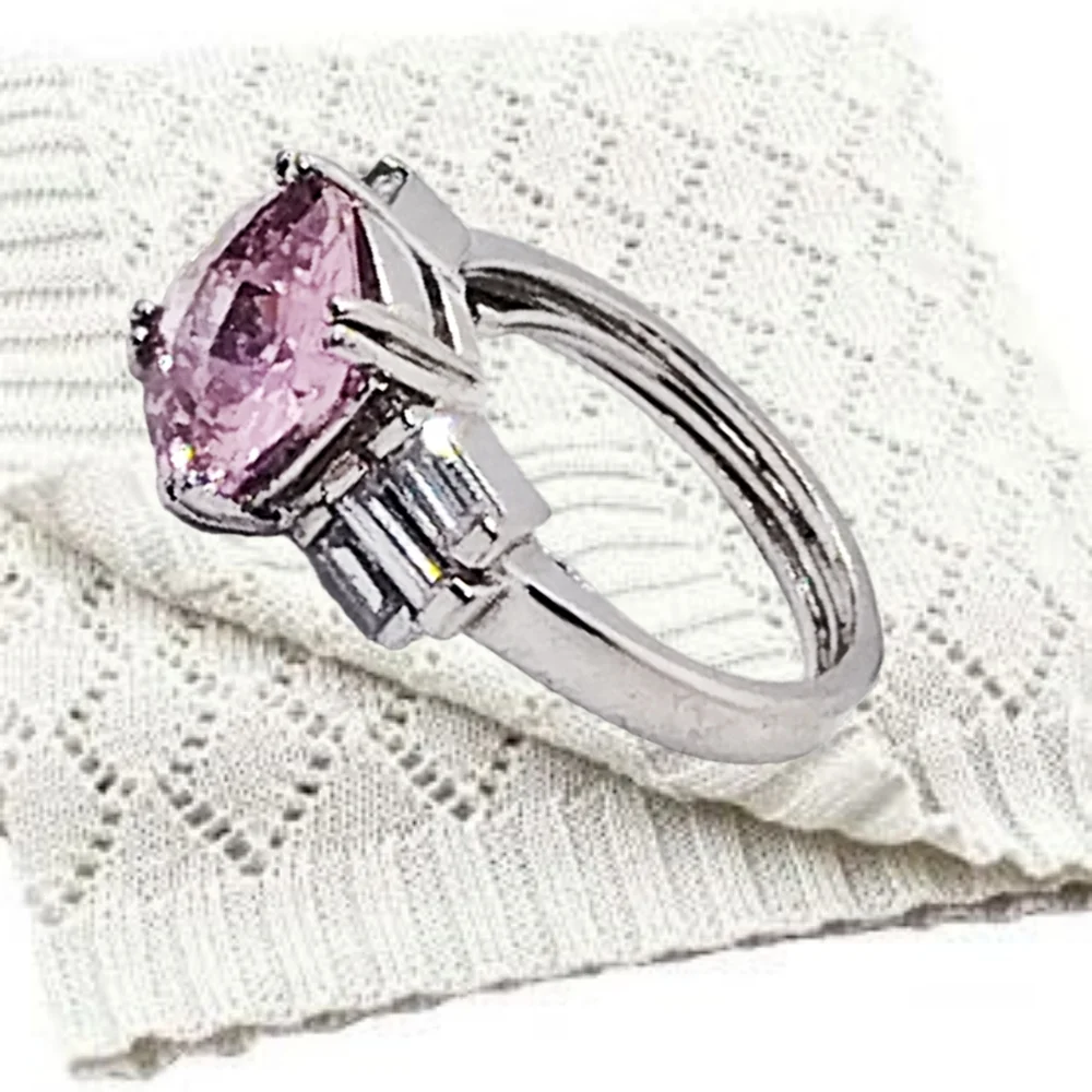Beautiful Pink Cubic Zirconia Cocktail Ring, Size 5.25 to 6